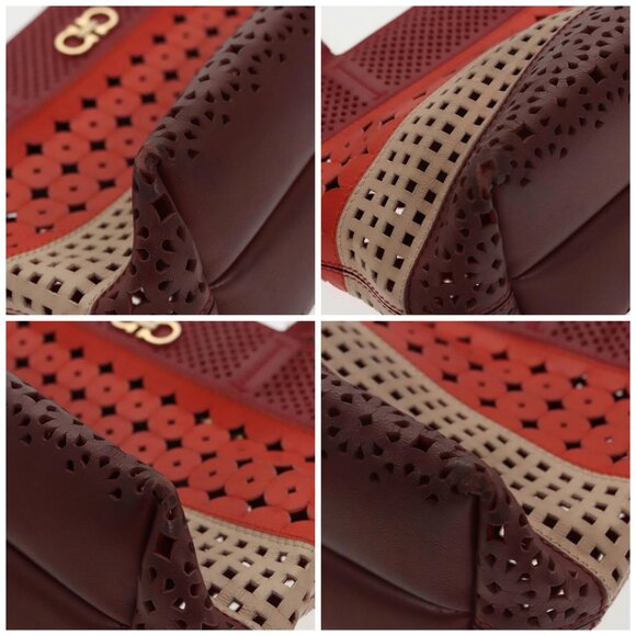 Salvatore Ferragamo Tote Bag Leather Red Gold Auth 102115 - Picture 14 of 16